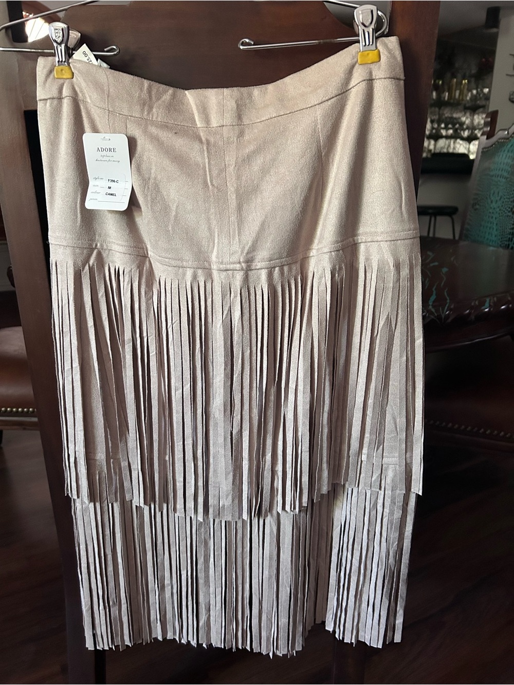 Adore Taupe Fringe Suede Midi Skirt